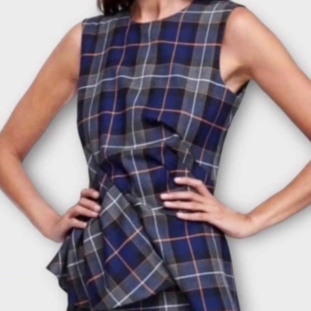 Zara Plaid Asymmetrical‎ Ruffle Top Back Zip Preppy Modern Size XS **Has Flaw